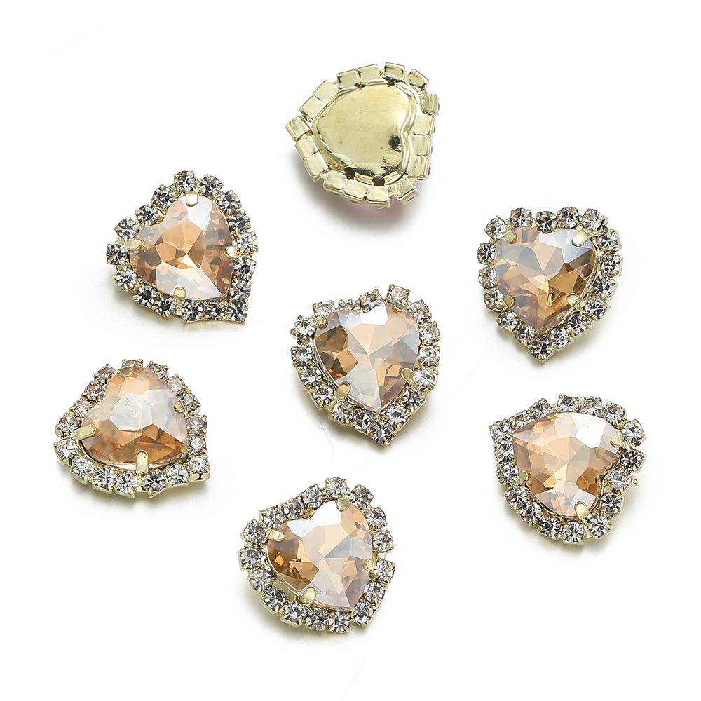 10Pcs/lot 14x15MM Metal Heart Rhinestones Acrylic Sewing Accessories DIY Clothing Hair Accessories Decorative Jewelry