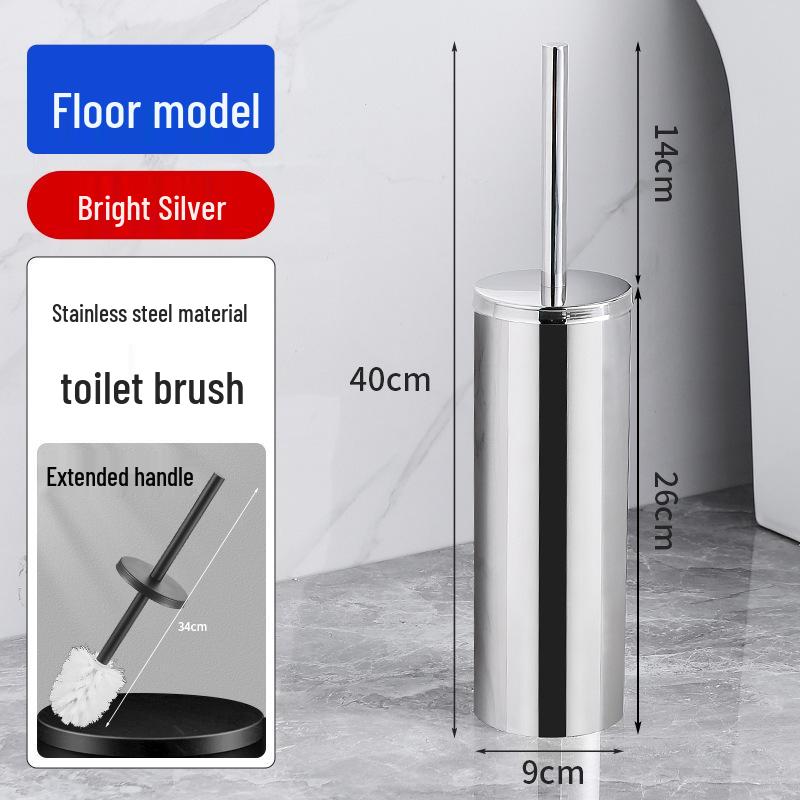 Wall-Mounted Stainless Steel Toilet Brush with Odor-Proof Long Handle and Round Holder for Bathroom Cleaning