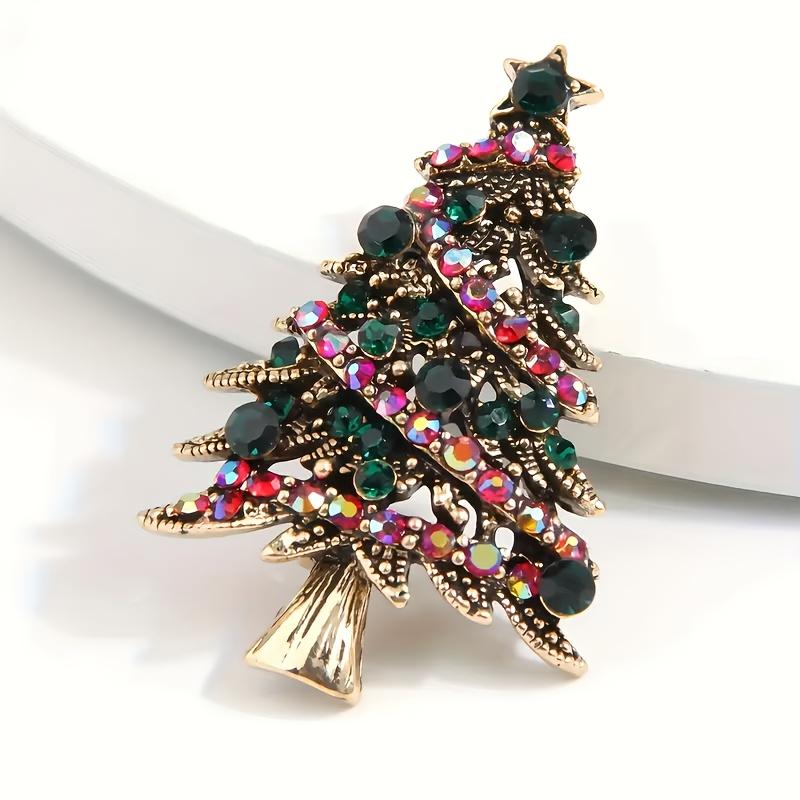 Vintage Christmas Tree Brooch Pin with Colorful Star Accents – Elegant Zinc Alloy Jewelry Gift for Women, Holiday Parties Christmas Jewelry