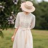 French Gentle Wind Dress High-end Lantern Sleeve Round Neck Belt A-line Dress Long Casual Style Dress