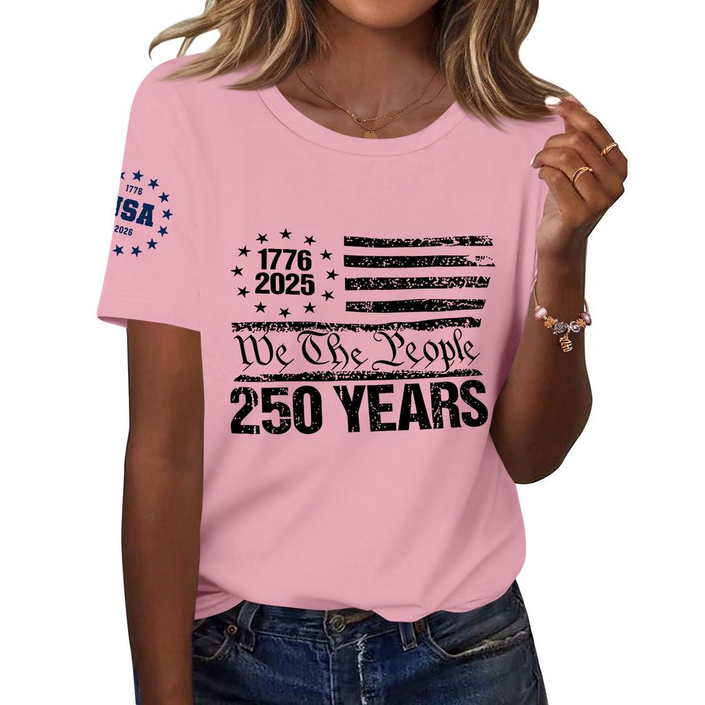 Women's Fashion Casual Printed Short Sleeve Round Neck Pullover Tops