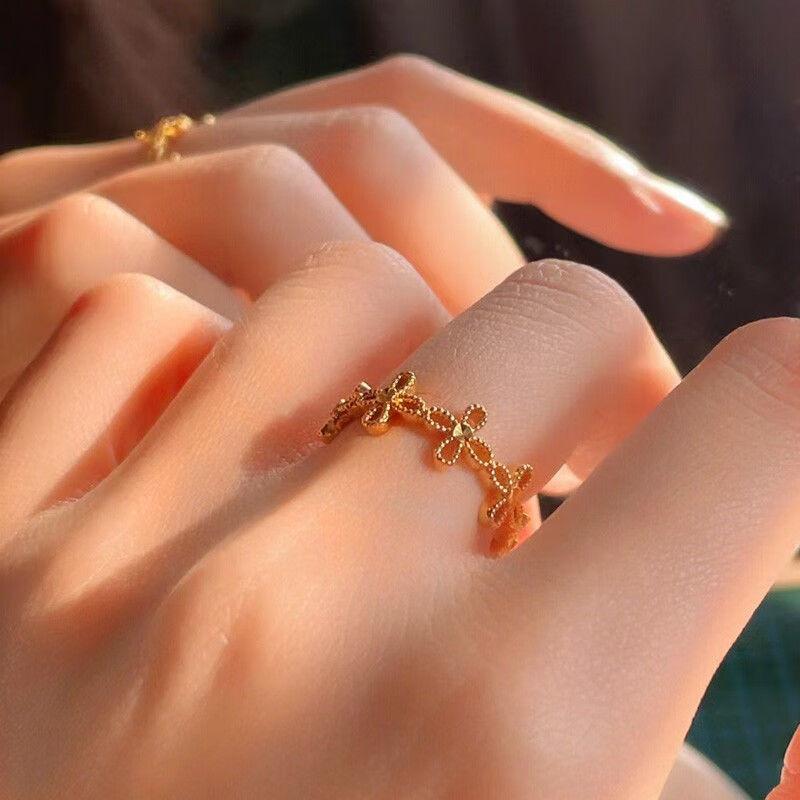 Hollow Flower Opening Ring Simple Daily Versatile Index Finger Ring Light Luxury Ring