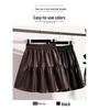 Fluffy Autumn 2025 Women's PU Leather High-Waisted A-Line Pleated Midi Skirt