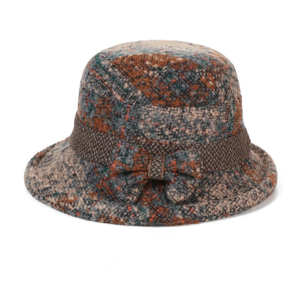 Tweed Fisherman Hat Thickened Warm Bowler Hat Elegant Bucket Hat  For Ladies