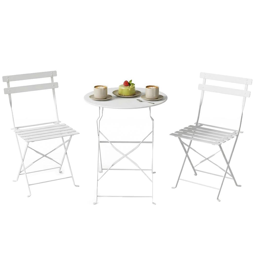 Folding Outdoor Bistro Set with Table and 2 Chairs, White