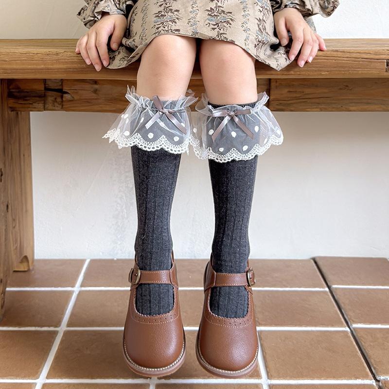 

Kids Socks For Girls Fashion Cotton Autumn Winter Children s Girl Socks Princess Lolita Lace Student Sock one size сірий