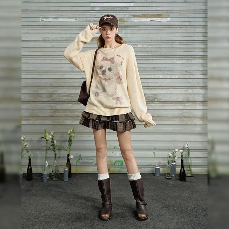 UNIFREE Women's Cute Dog Jacquard Loose-Fit Sweater