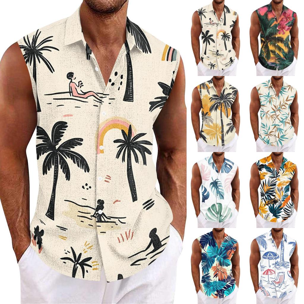 Men's Hawaiian Lapel Button-down Shirt T-shirt Top