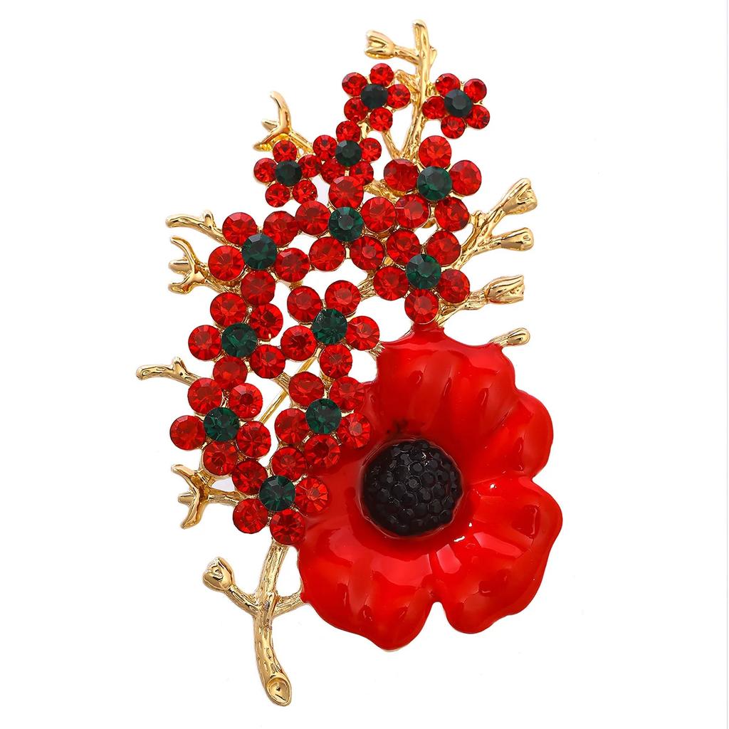 Women Men Exaggerated Luxury Exquisite Crystal Flower Poppies Badges Brooch Fashion Elegant Lady Party Wedding Pin Accessories