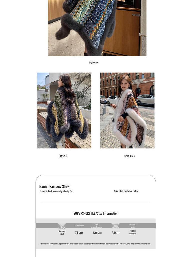 Rabbit Fur Shawl Women's Outerwear: New Autumn/Winter Fashion Cloak with Thickened Collar