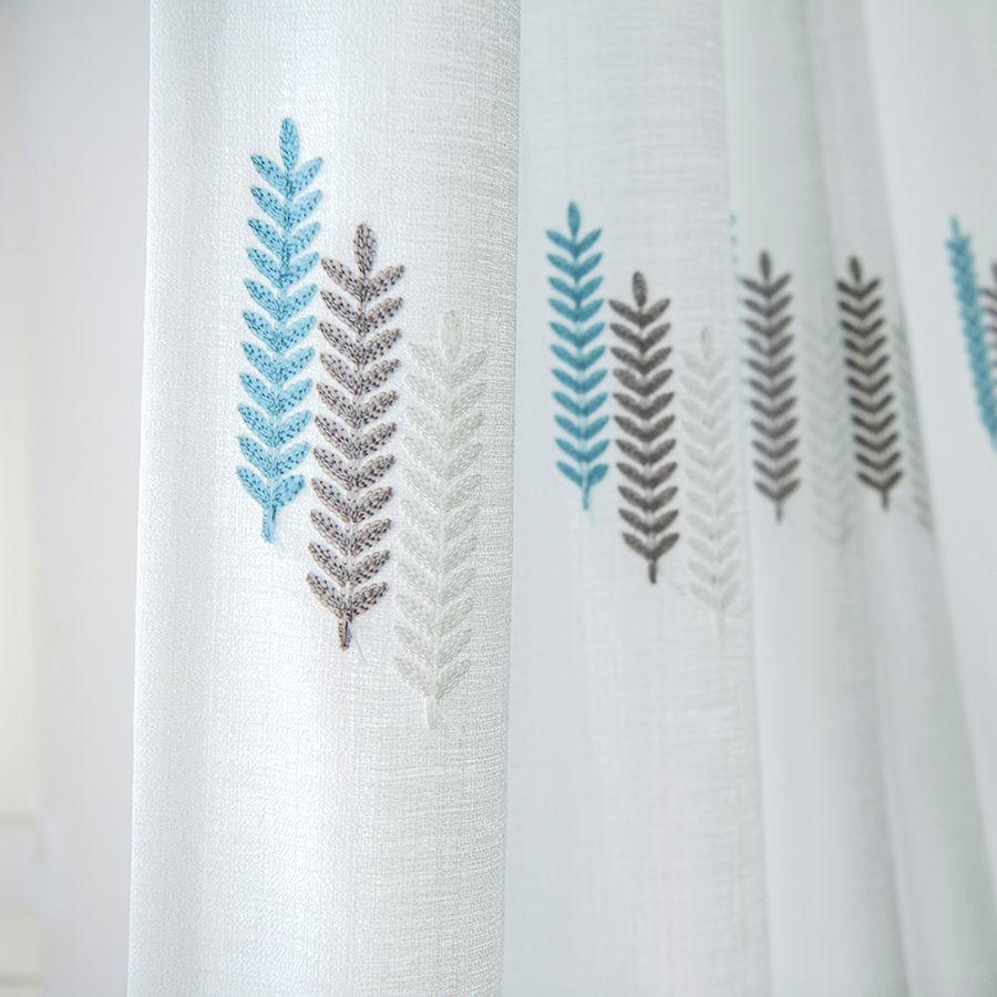 Floral Embroidered Voile Curtains Sheer Light Filtering Privacy Window Treatment for Bay Window Bedroom Partition
