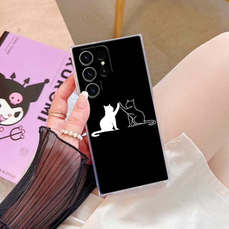 Funny Cute Cat Line Art Clear Case For Samsung Galaxy S26 S25 S24 S23 Ultra S20 S21 FE S22 Plus S26 Ultra S25FE Soft Phone Cover