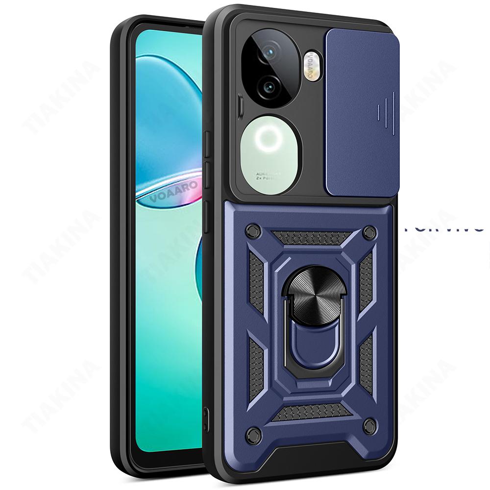 Slide Lens Armor Funda for Vivo IQOO Z9S 5G Global Case Magnetic Ring Stand Holder Cover for Vivo V40E 5G Global Case Back Capa