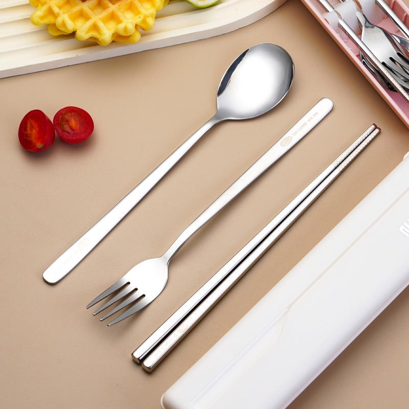 Korean Style Stainless Steel Portable Cutlery Set: Spoon, Fork & Chopsticks - Ideal for Students & Gifts
