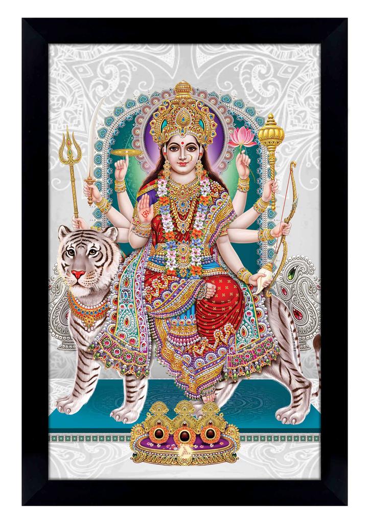 IBA Indianbeautifulart Goddess Durga Picture Frame Religious Poster Black Wall Frame Deity Photo Frame Wall Decor  For Home  Office  Temple-10 X 12
