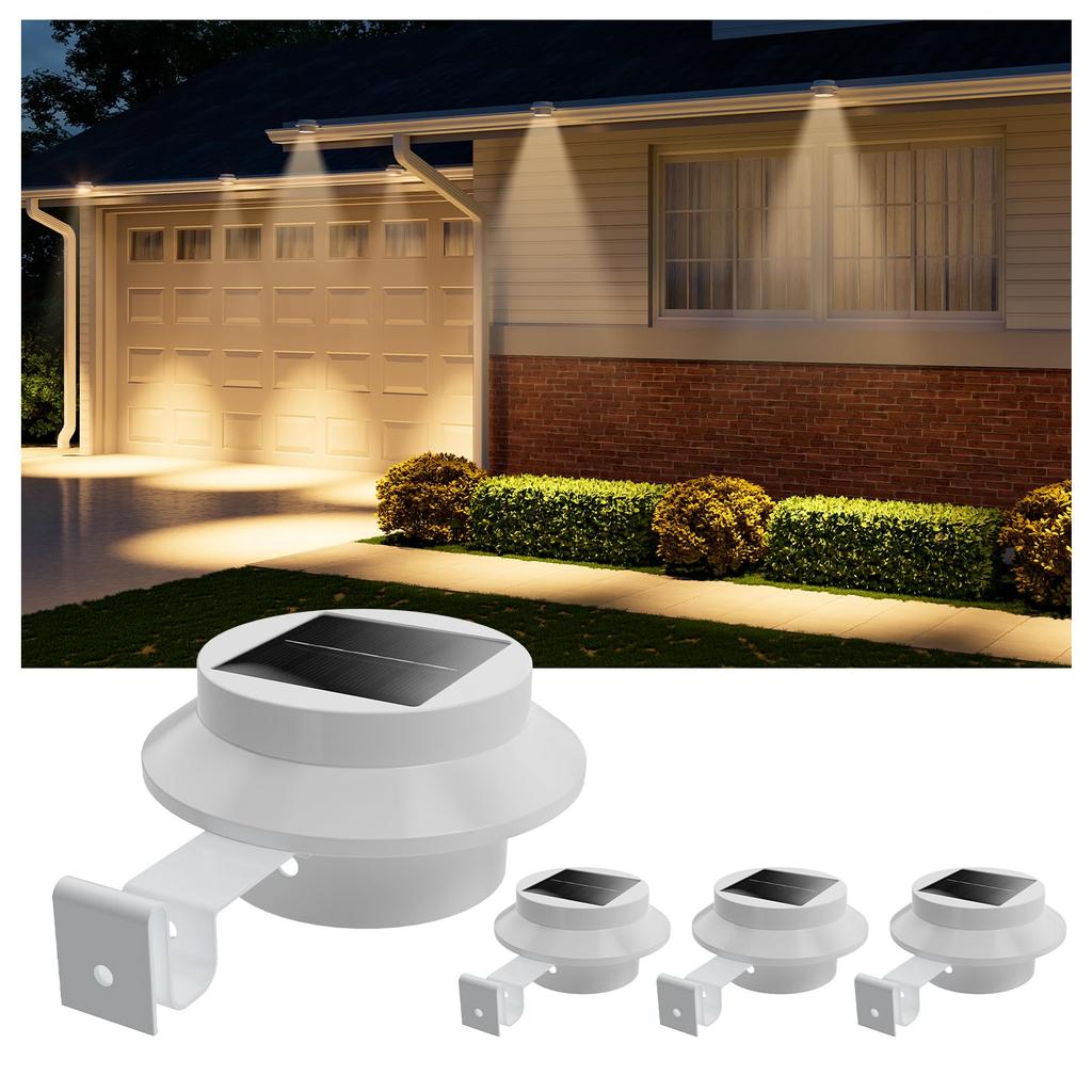 4PC Outdoor Solar Eaves Light 3 LED Solar Fence Lights Outdoor Waterproof Stair Lamp for Railing Wall Decks Garden Yard Lighting