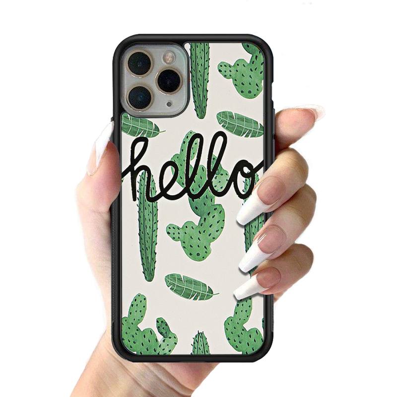 YNDFCNB Plant Cactus Phone Case Silicone PC+TPU Case for iPhone 11 12 13 Pro Max 8 7 6 Plus X SE XR Hard Fundas