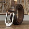 Belt Men's Retro Personality Hammered Stainless Steel Buckle Genuine Cattlehide Leather Surface Trendy All-Matching Jeans Belt Men