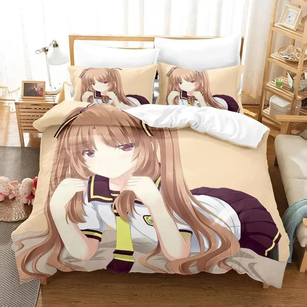 New Kawaii Waiting In The Summer Bedding Set Cartoon Anime Three-Piece Set Adult Kid Bedroom Duvet Cover Sets Twin Bedding Set