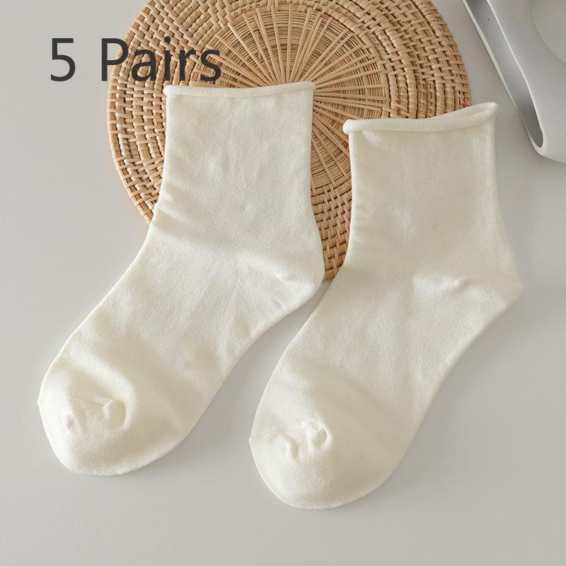 

5 пар женских носков с подвернутым краем, летние чулки средней длины 5 Pairs молочный белый