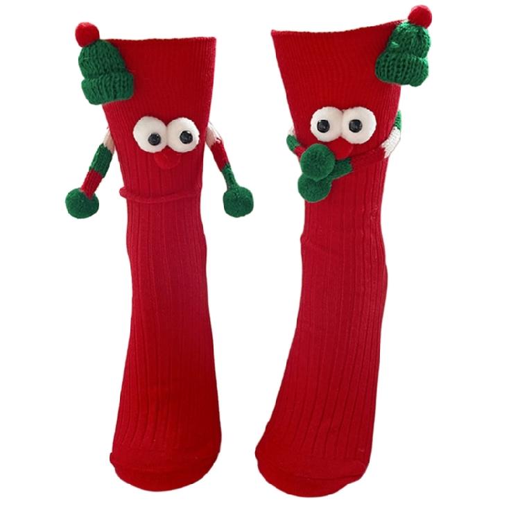 Christmas Funny Hand Socks Novelty Cartoon Big Eyes Middle Tube Socks Hosiery for Adult Kids Holiday Festival Party Gift