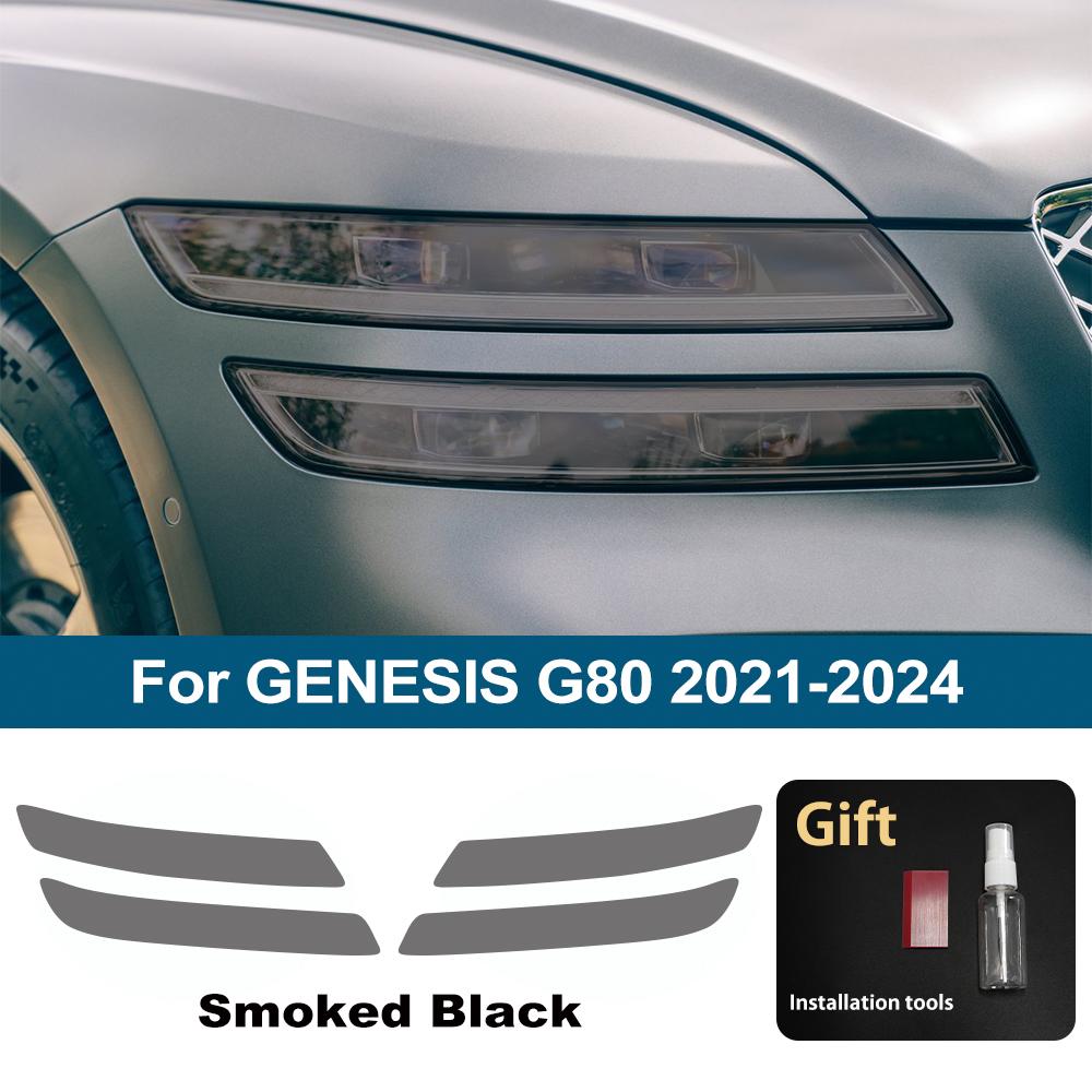TPU Car Headlight Protection Film For GENESIS G8 E-G80 Smoke Black High-Gloss Pre-Cut PPF Anti-Scratch Car Vinyl Wrapping Kit