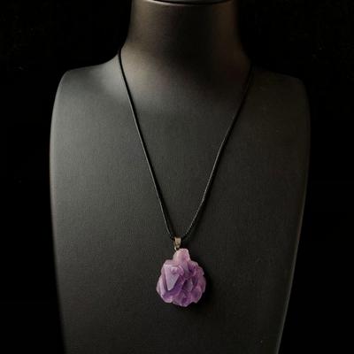 Amethyst Pendant Fairy Necklace with Black Braided Rope - Simple Clavicle Chain for Summer