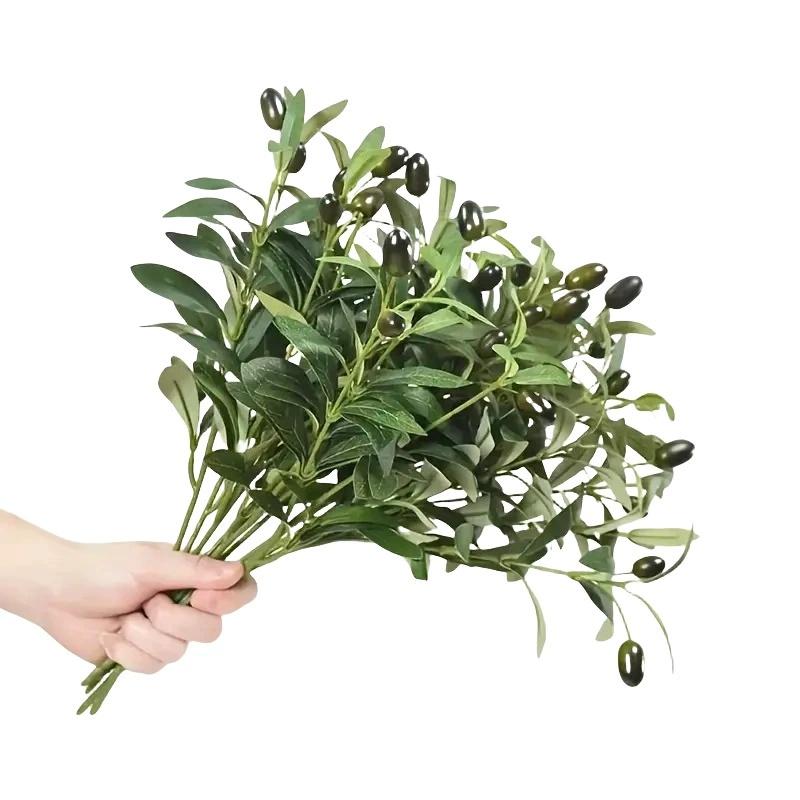 3pc Realistic Lush Artificial Olive Branch with Fruits Faux Greenery for Party Home Table Centerpiece Shelf Indoor Outdoor Decor