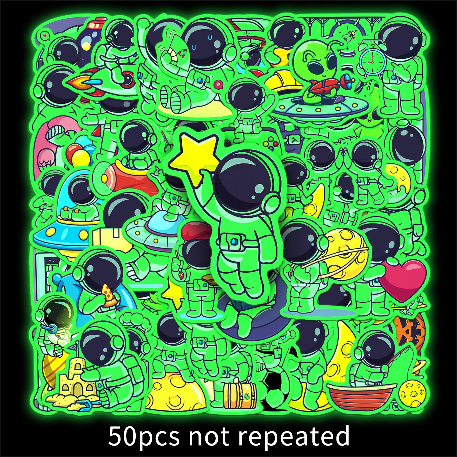 

50pcs Luminous Astronaut Stickers - Waterproof Cartoon Decor for Desktops, Thermos Cups, and Helmets