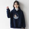 Autumn Winter Plush Hoodie for Women Loose Thick Student Moon Print All-match Pullover Hooded Top