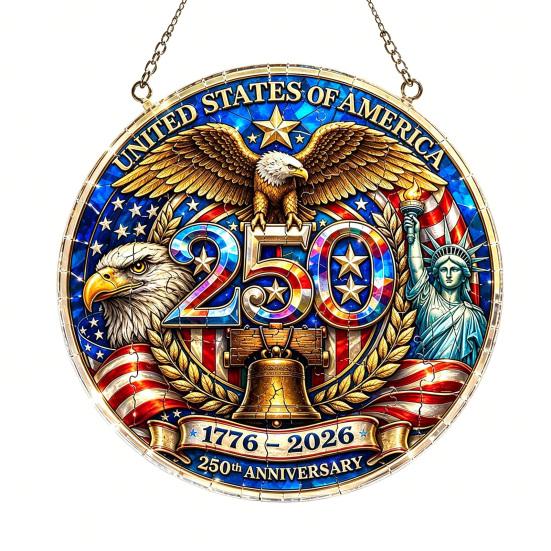 Acrylic Jigsaw Puzzle Suncatcher, US 250th Anniversary DIY Sun Catcher Kit, Stained Glass Style Patriotic Window Hanging Ornament for Independence Day