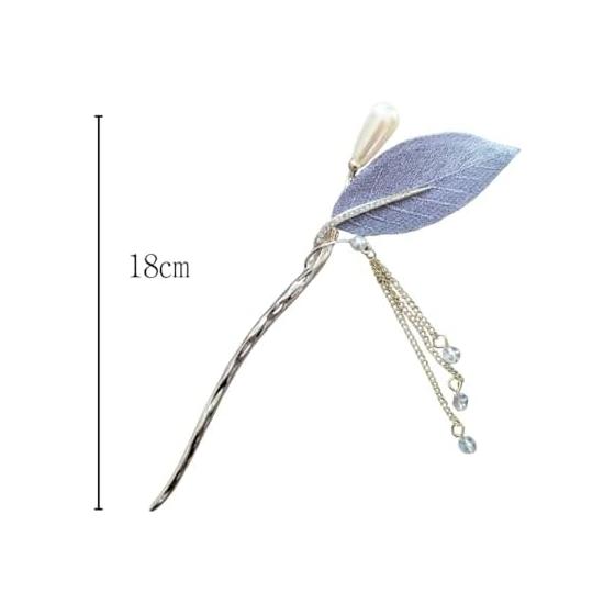 Unomarl Kanzashi Hair Stick - Silver Leaf Design, Hair Accessory for Kimono and Dresses, Dangle Chain Hairpin