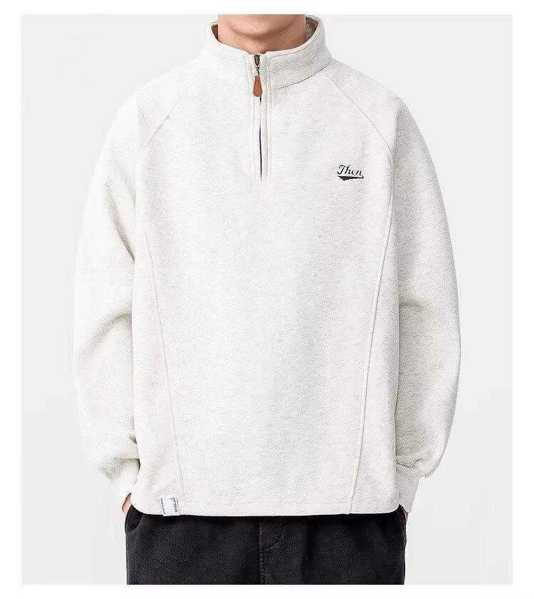 American Letter Half-Zip Stand-Up Collar Hoodie - Thick Winter Trendy Couple's Casual Jacket