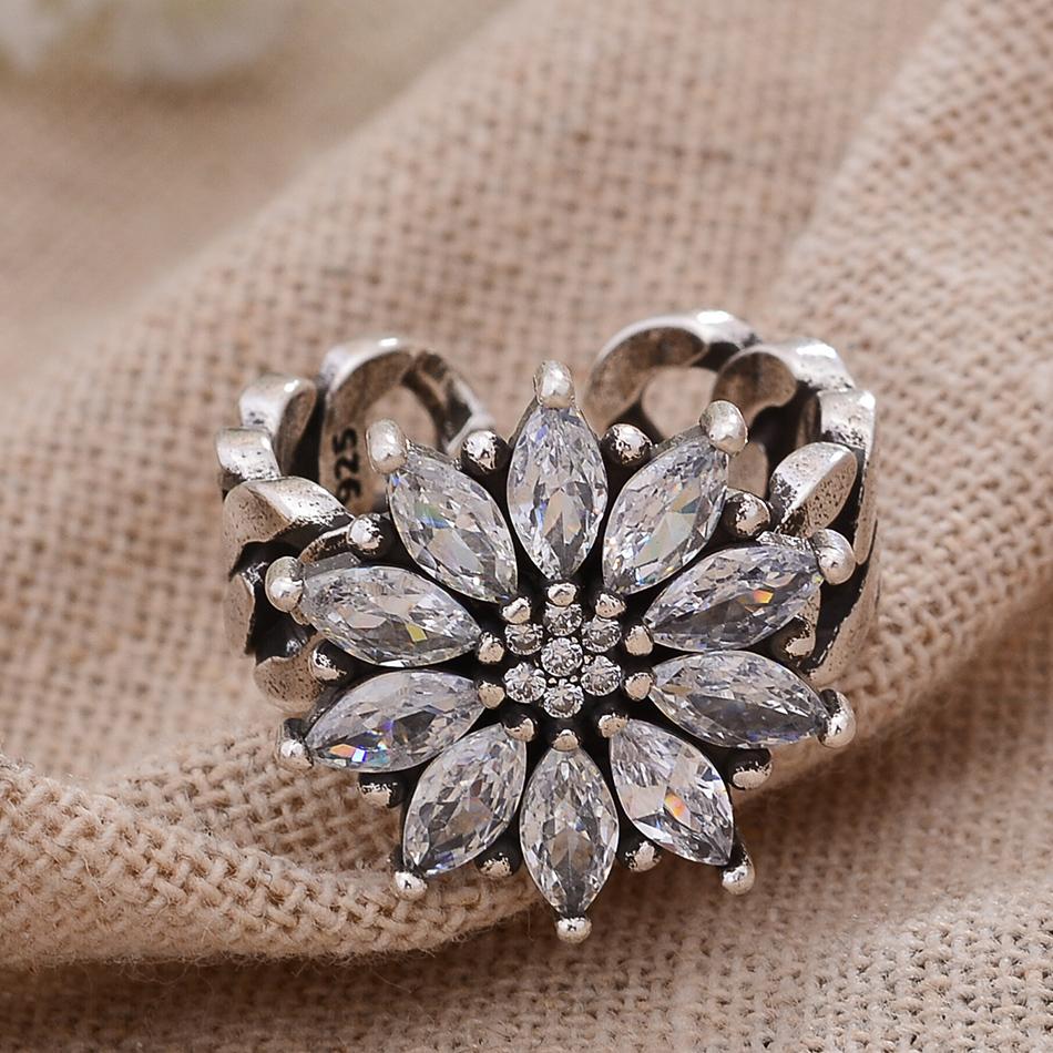 New Arrival Luxury Shiny CZ Zircon Snowflake Thai Silver Lady Wedding Ring Bridal Ceremony Propose Jewellery