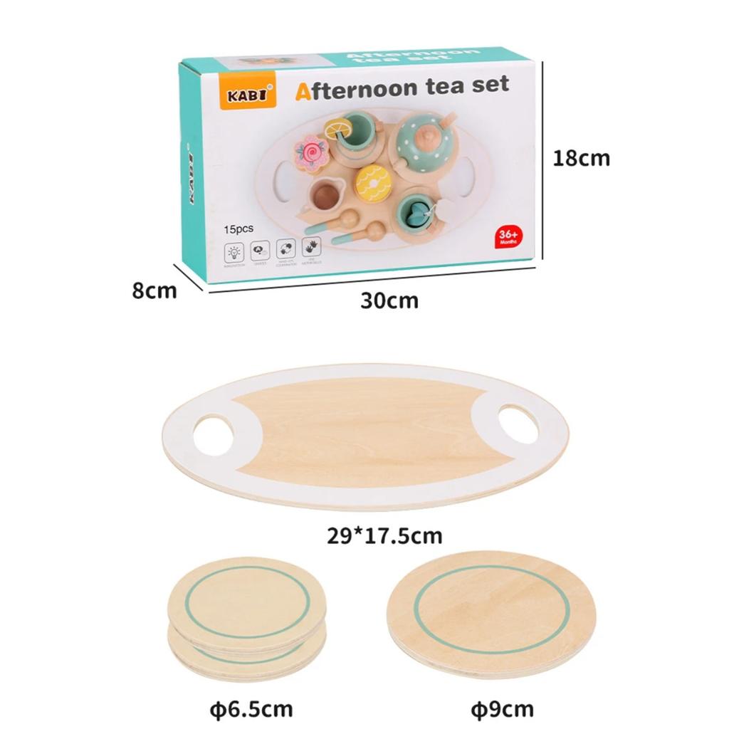 Wooden Afternoon Tea Set Toy Kitchen Accessories Tea Party Food Play Early Educational Toys for Toddlers Girls Boys Kids Gifts