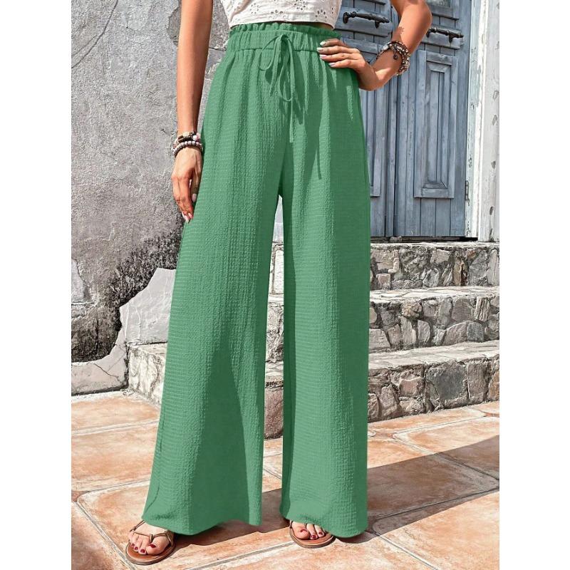 Women's Spring and Summer New Style Fashionable and Versatile Bubble Check Casual Wide Leg Pants