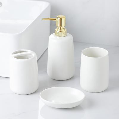 Creative White Ceramic Lotion Bottle Mouthwash Cup Toothbrush Soap Dish Set Bathroom Accessories Press-Action Soap Dispenser Cup