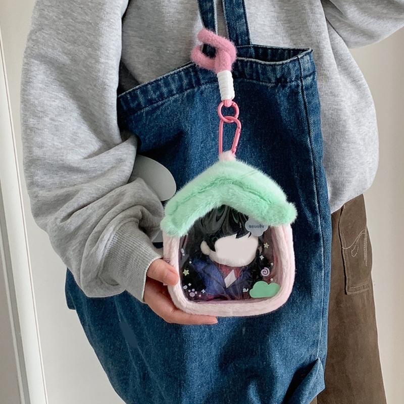 Clear Figure Display Bag with Keychain,Portable Doll Storage Bag Carrying Case Pouch Keying Charms for Collectibles