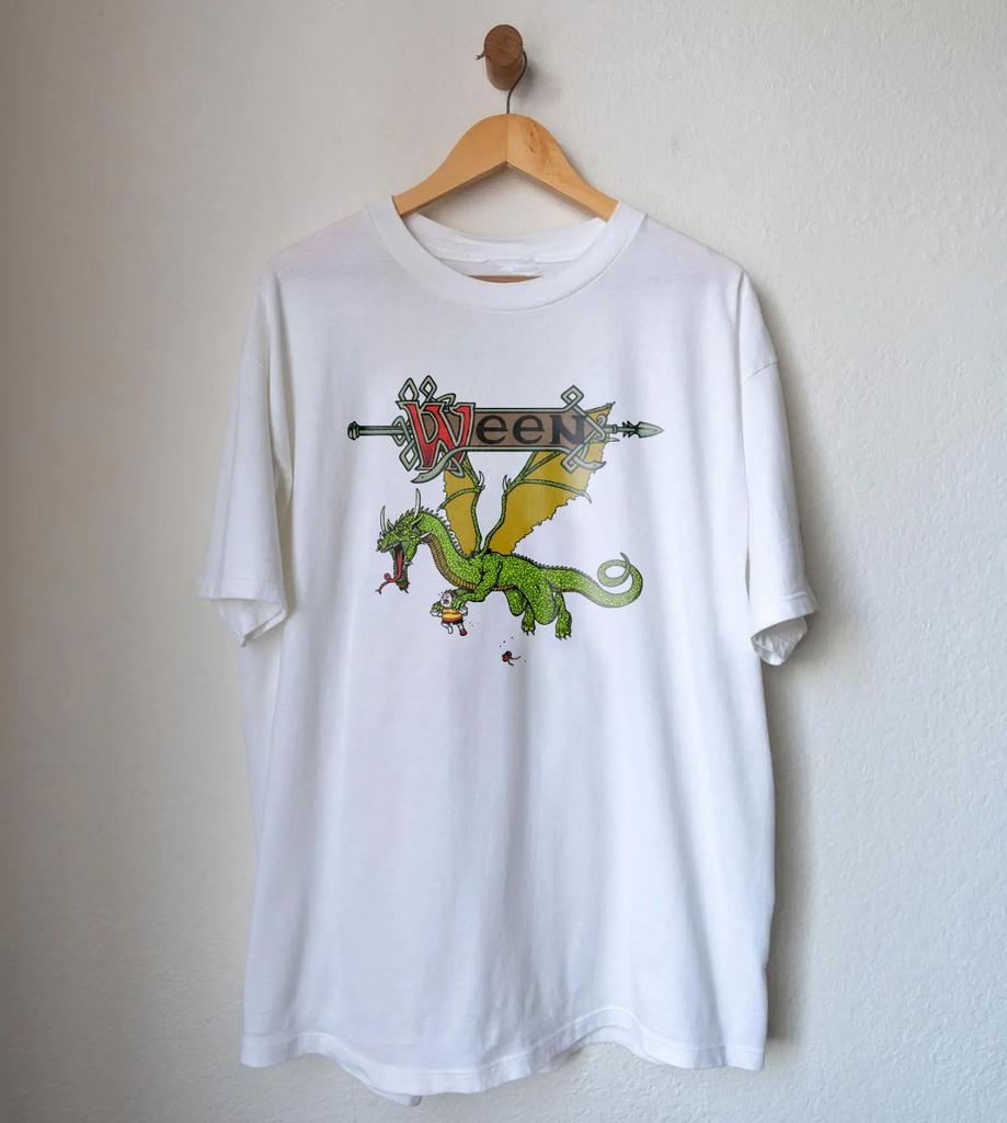 Ween Dragon Logo Tour White Unisex Heavy Cotton T-Shirt