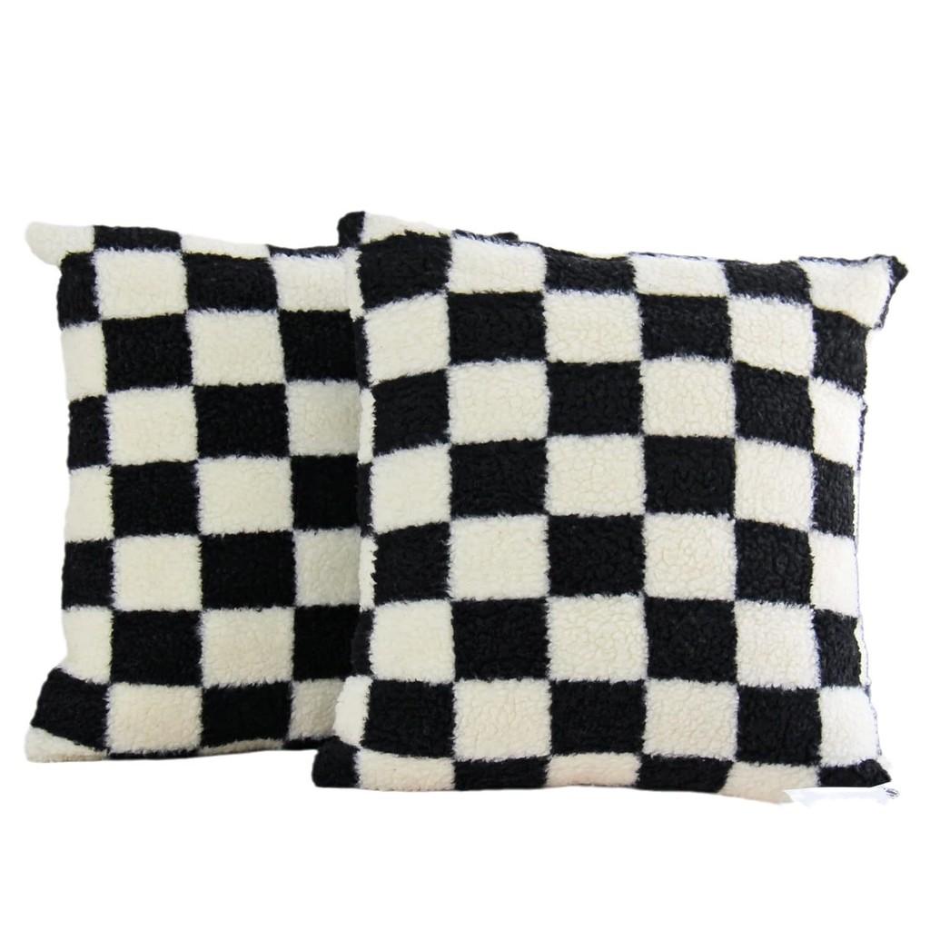 Chessboard Plush Pattern Pillowcase Car Home Living Room Sofa Bedroom Cushion