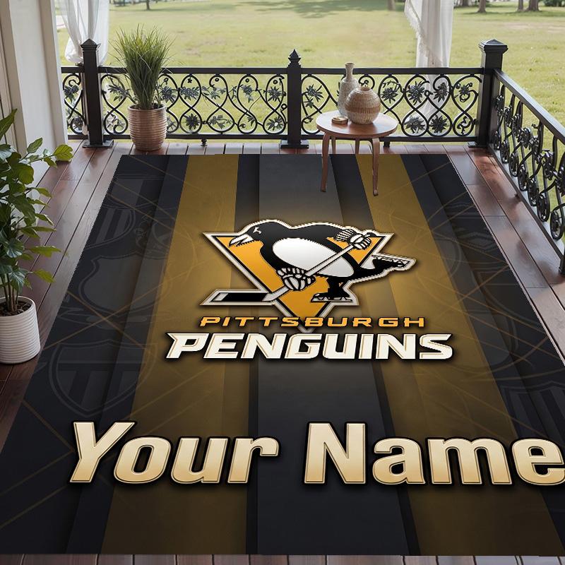 Custom Text Printed Rug Pittsburgh Penguins Non Slip Floor Carpet For Home Room Decor