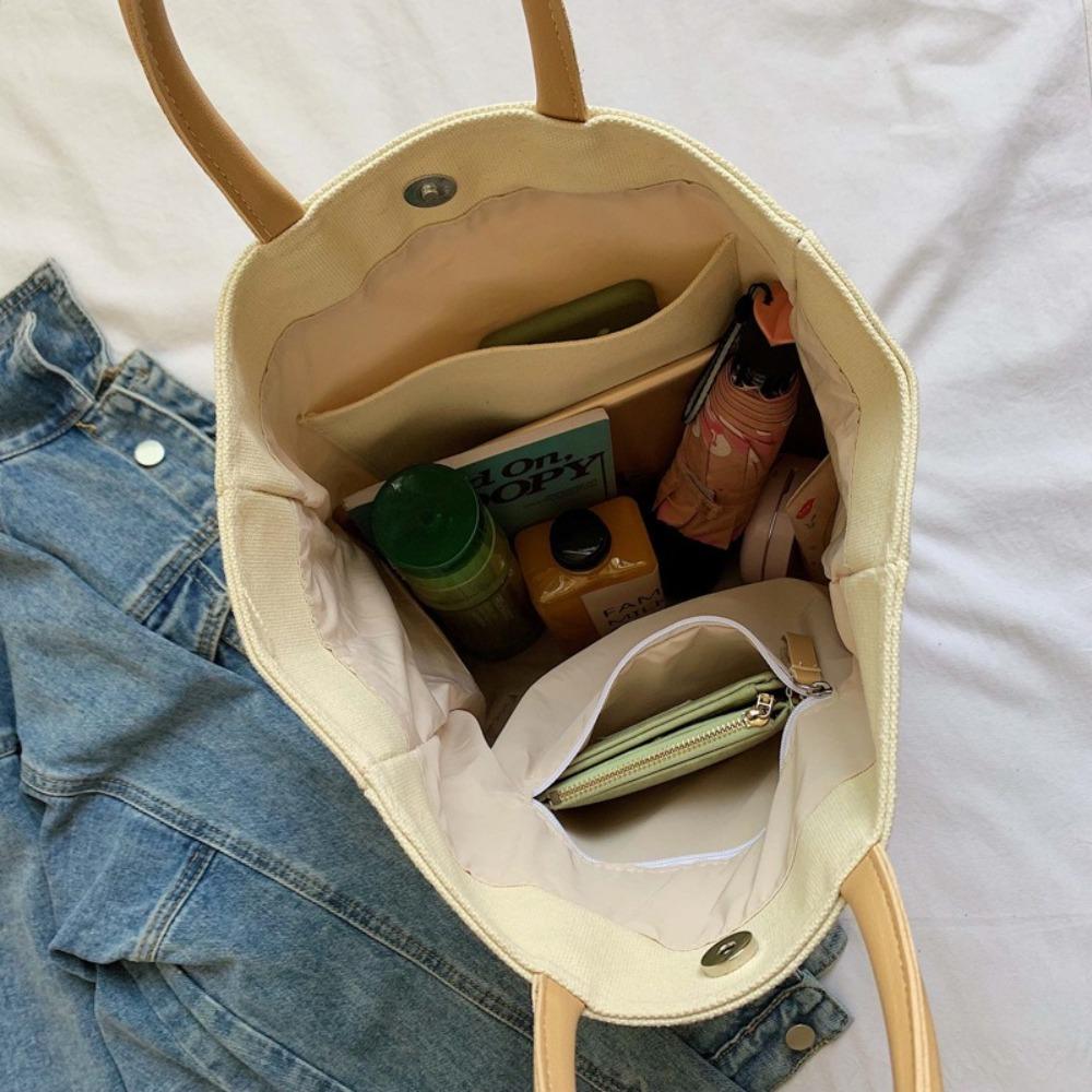 Multifunctional Canvas Tote Bag Large Capacity Student Schoolbag Simple Women Handbag Outdoor