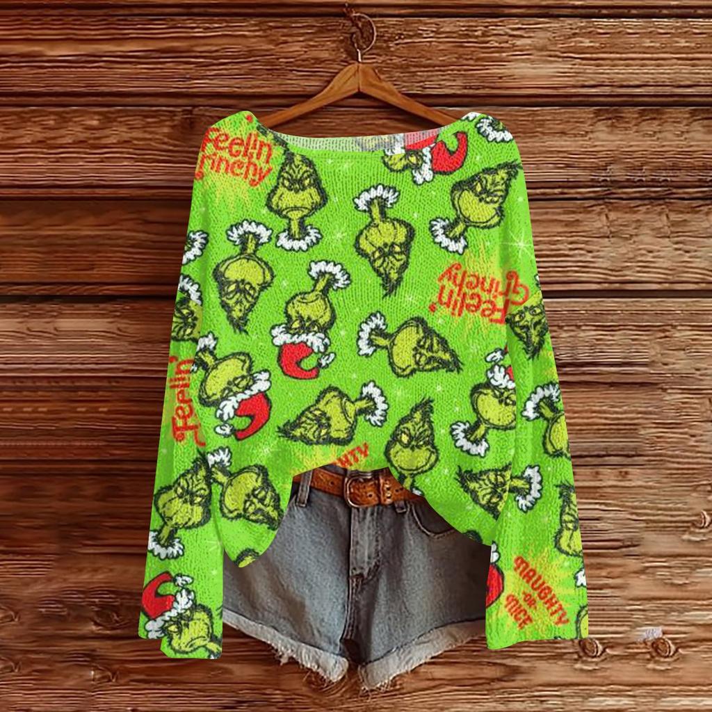 Womens  Fall Sweaters Long Sleeve Print Tops Pullover Sweaters Loose Dressy Casual Basic Clothes