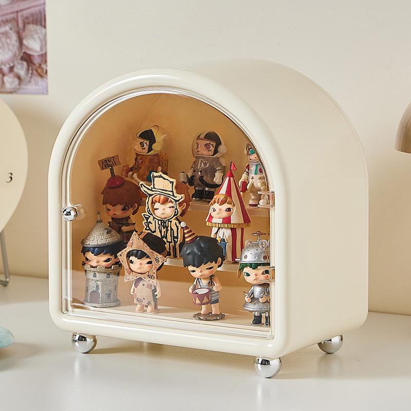 2026 Dustproof Transparent Display Rack for Figures and Ornaments - No Installation Needed Wall-mounted - Cream Pink