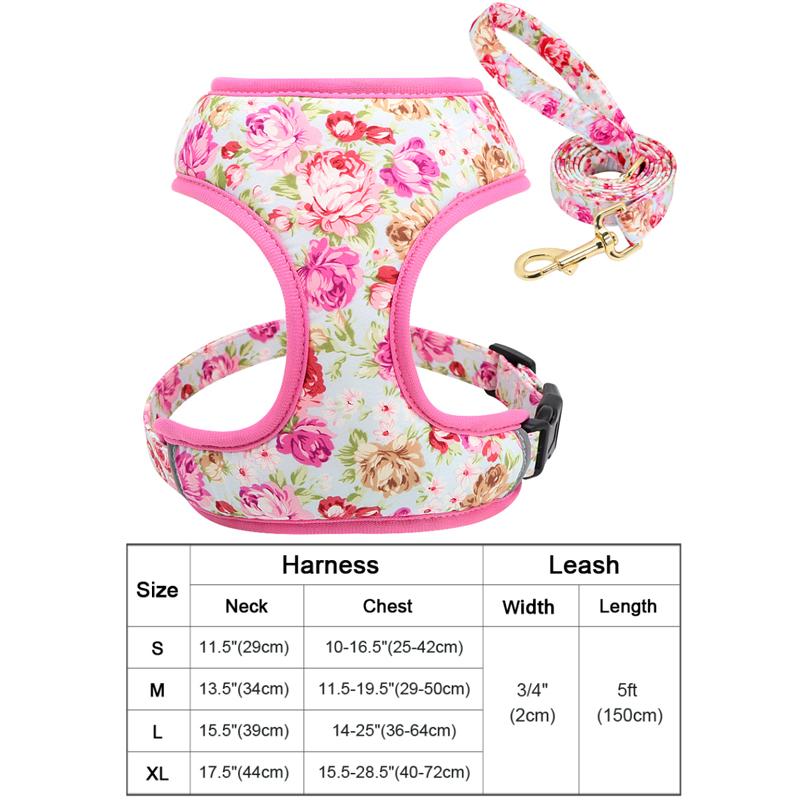 Print Flower Dog Harness Leash Set Forest Floral Pet Puppy Harness Vest Leashes Adjustable for Small Medium Large Dogs Chihuahua