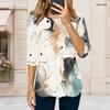 Women Plus Size Round Neck 3 4 Sleeve Abstract Printed T Shirt Curved Hem Casual Top