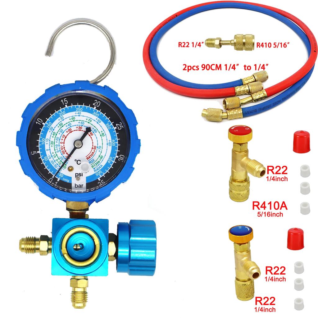 For R410A R22 R134a R404A Air Condition Gauge Refrigerants Manifold Gauge Manometer Valve 800psi/500psi with Visual Mirror