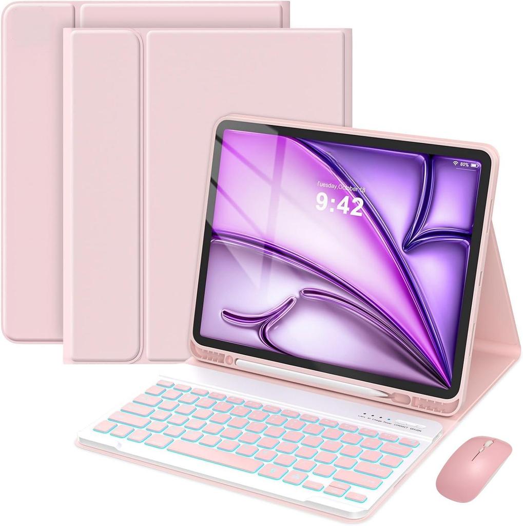 Compatible Samsung S10 FE+ Backlit Bluetooth Keyboard Protective Case, 13.1 Inch Galaxy Leather Case with Mouse