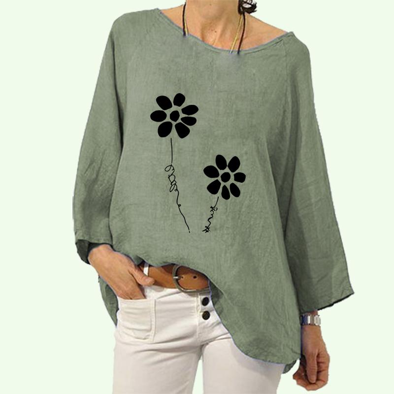 

Женский модный льняной топ, повседневная рубашка с длинным рукавом и круглым вырезом, женский пуловер с принтом на лето и осень, свободные блузки
