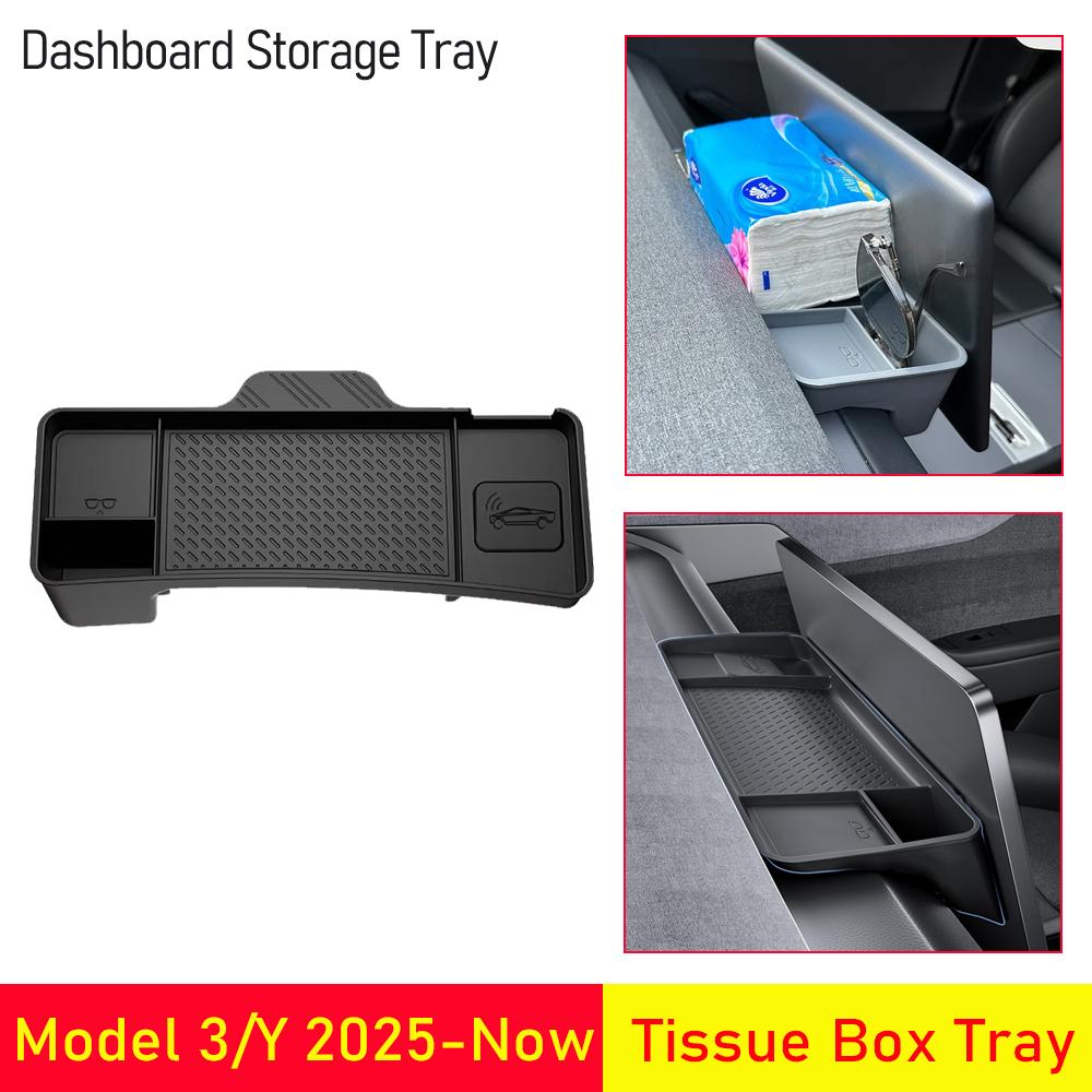 Pour Tesla Model Y Juniper 2025 2026 Model 3 Highland Plateau de Rangement pour Tableau de Bord Écran de Console Centrale en Silicone Boîte Arrière pour Téléphone ETC